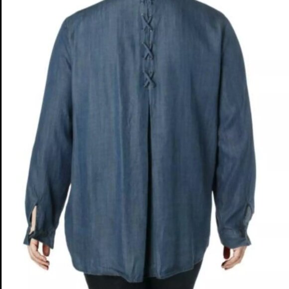 STYLE and Co Womens Embroidered Floral Print Button-Down Denim Top, Size Ox - Picture 4 of 4